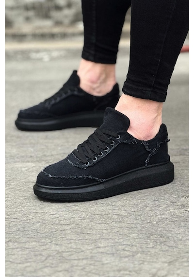 Dmr Elegance Jy018 Dexo Erkek Günlük Bağcıklı Kot Kumaş Spor Sneaker Ayakkabı Tst - Siyah