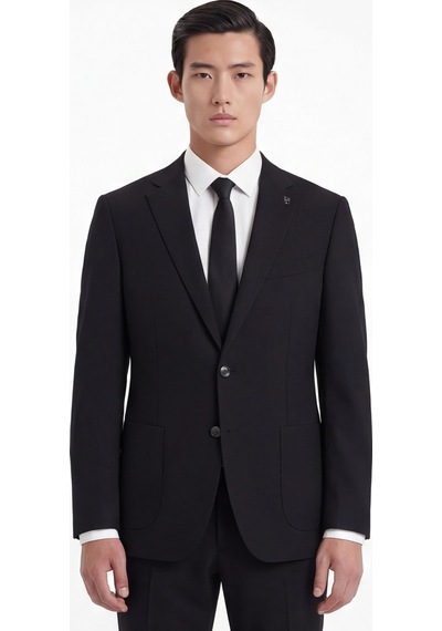 Sabri Özel Siyah Slim Fit 6 Drop Mono Yaka Modal Kumaş Lastikli Bel Astarsız Takım Elbise