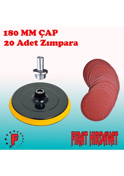 180 MM Cırt Zımpara Tabanı-matkap Aparatı ve 20 Adet Zımpara İle