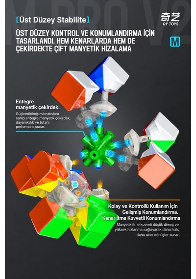 Qiyi M Pro V2 Flagship Manyetik Rubik Küp 3x3 Stickerless Profesyonel Hız Küpü 5,55 Cm