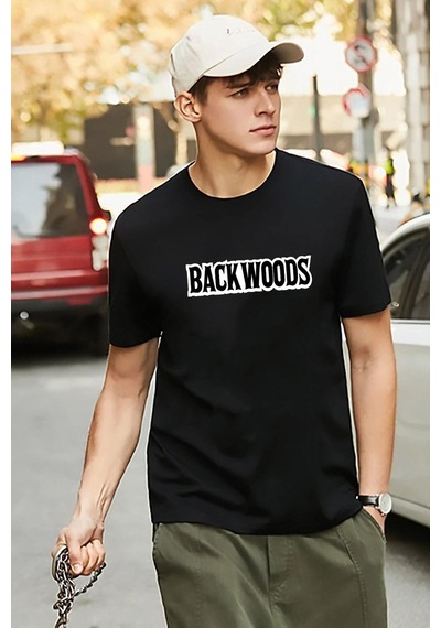 Unisex Backwoods Baskılı T-shirt Siyah
