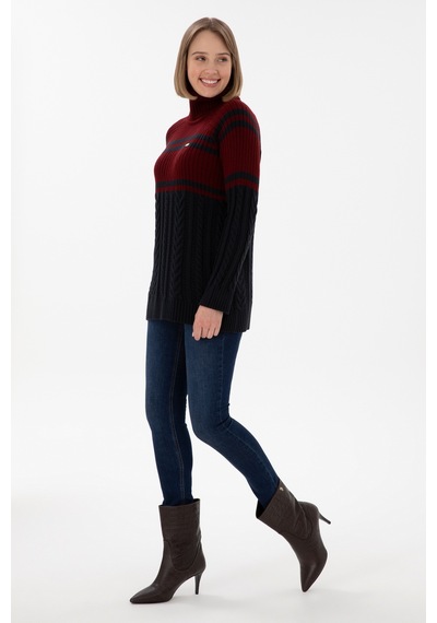 U.S. Polo Assn. Kadın Bordo Boğazlı Kazak 50293134-VR014