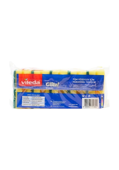 Vileda 141125 Oluklu Hijyenik Bulaşık Süngeri, Tırnak Koruyuculu, 5'li Ekonomik Paket, Yeşil 3lü Paket