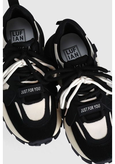 LUFIAN Hakiki Deri Bağcıklı Model Kadın Sneaker Siyah Beyaz Ayakkabı