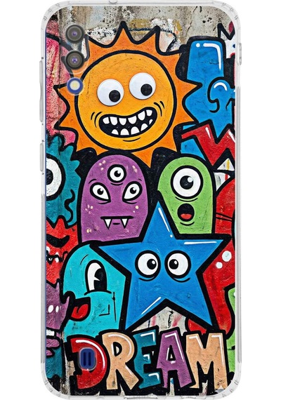 Samsung Galaxy M10 İle Uyumlu Grafiti Dream Street Tasarımlı Şeffaf Silikon Kılıf Şeffaf