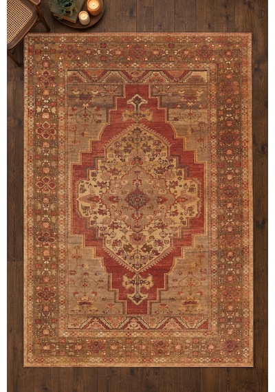 Artloop İstanbul Kahverengi Kiremit Oryantal Vintage Desenli Dokuma Tabanlı Şönil Halı Al 627 Kahverengi-kiremit