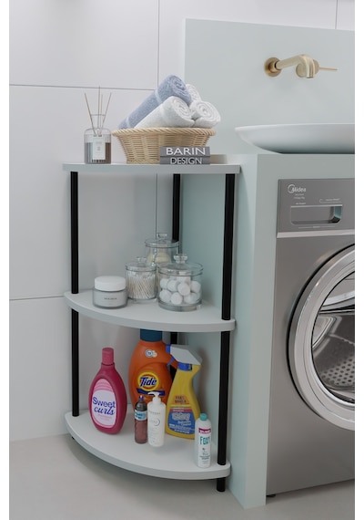 Kompakt 3 Katlı Köşe Raf Modern Çok Amaçlı Raf Banyo, Çamaşır Odası Düzenleyici Şık Köşe Ünitesi Beyaz