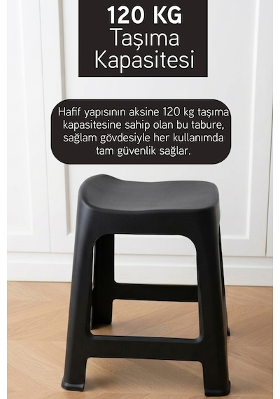 İronika 6'lı Plastik Kavisli İstiflenebilen Ortopedik Rahat Tabure - Siyah