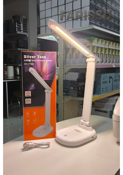 St-7799 Göz Koruyucu, Katlanabilir Led Masa Lambası 2400 Mah Şarjlı, 3 Kademeli Işık Ayarı Beyaz