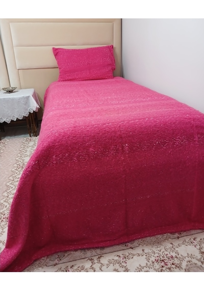 Tavşan Tüyü El Dokuma Yumuşak Dokulu Tek Kişilik Yatak Örtüsü 160x240 -pembe Pembe