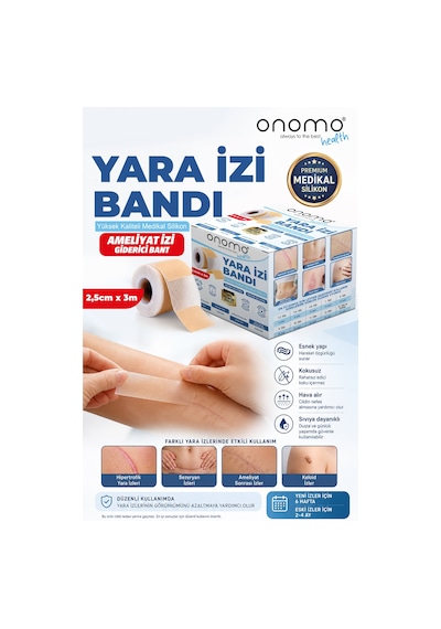 Onomo Health Silikon Yara İzi Bandı Ameliyat İzi Giderici Sezeryan Scar Keloid Yanık 2,5cm X 3m