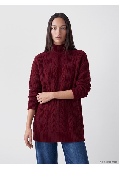 Lc Waikiki Lc Waıkıkı Bordo Yarım Balıkçı Yaka Desenli Kadın Triko Tunik