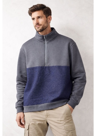 Yarım Fermuarlı Kaynakçı Sweatshirt Uzun Kollu, Dayanıklı, Sıcak Tutan İş Kıyafeti Lacivert