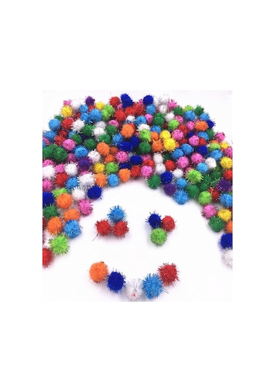 100 Adet. Simli Ponpon. 20 Mm. Renkli Peluş Ponpon. Minik Ponpon.