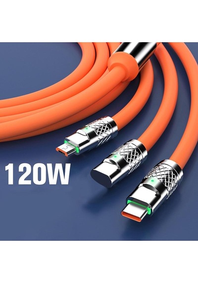 Turuncu 3ın1 6a 120w Usb Tip C Kablo Aydınlatma İçin Usb A'dan Tip-c'ye 8-pin Mikro Usb Kablosu