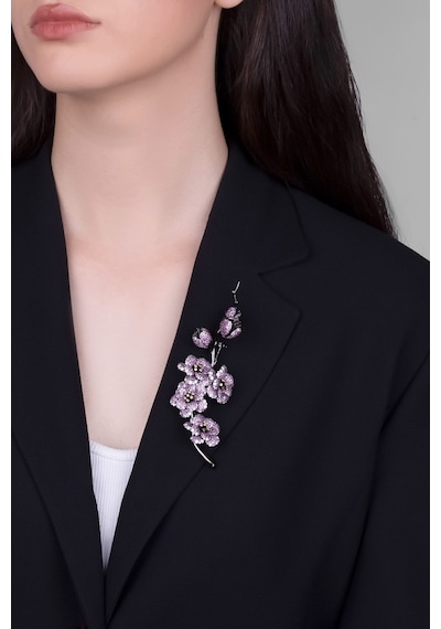Sakura Çiçeği Siyah Rodyum Kaplama Gümüş Broş Siyah