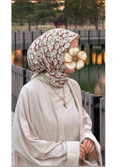 Qalortex Scarf Pamuklu Pera Desen Eşarp - Fıstık