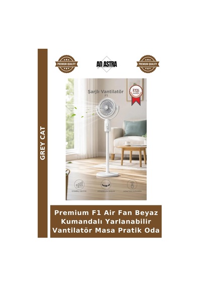Premium F1 Air Fan Beyaz Kumandalı Yarlanabilir Vantilatör Masa Pratik Oda