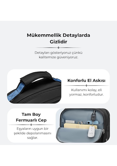 Su Geçirmez Seyahat Sırt Çantası - 17" İnç Laptop Bölmeli - Kuru Islak Ayırma Bölgesi - Ortopedik Siyah