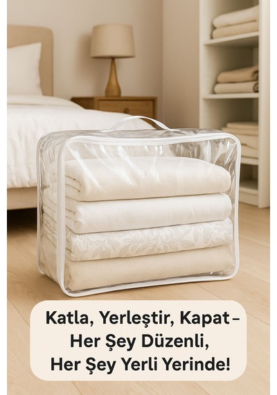Şeffaf Kapaklı Hurç 28x32x15 Cm Orta Boy Dolap İçi Kıyafet Ve Havlu Düzenleyici Beyaz