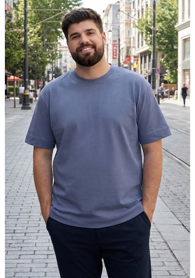 Tommylife Petrol Basic Kısa Kol O Yaka Büyük Beden Erkek T-shirt - 88072 PETROL