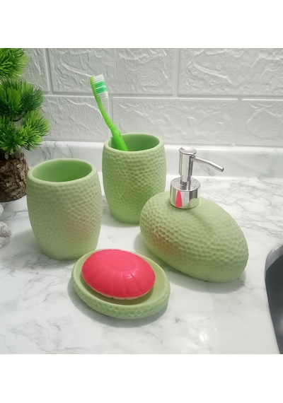 YEŞİL PETEK 4 LÜ BANYO SETİ 20x20x13cm Yeşil