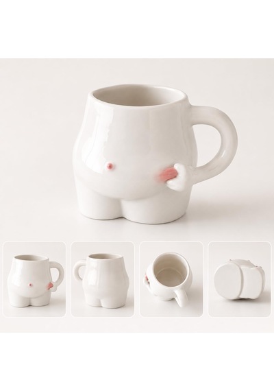 El Yapımı Seramik Göbekli Şişman Obez Tasarım El Yapımı Mug Kupa Fincan Tasarım Mug Kupa 2, Büyük Beyaz - Çok Renkli