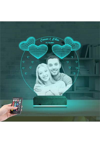 Luvivia Kalp Sevgiliye Hediye Fotoğraflı 3d Lamba - Masa Gece Lambası V7