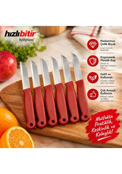 Bymyhand Kırmızı Meyve Bıçağı 6'lı Set Metal