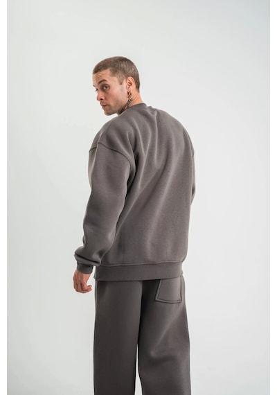 Uzun Kol Bisiklet Yaka Basic Sweatshirt - Füme Füme
