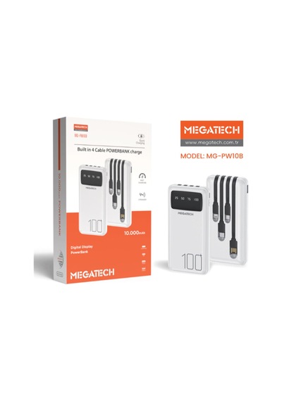 Megatech Mg-pw10b 10.000 Mah Beyaz Powerbank Digital Gösterge