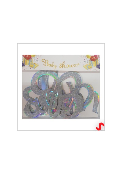 Baby Shower Simli Folyo Karton Banner, 90 Cm - Gümüş Diğer
