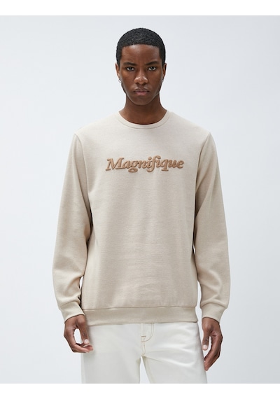 Koton Yazı Baskılı Sweatshirt Bisiklet Yaka Bej 3wam70375mk 3WAM70375MK050 Ekru