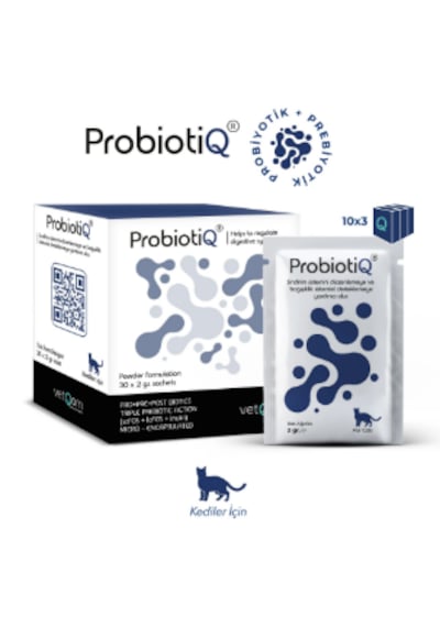 Vetqom Probiotiq Kedi Probiyotik Desteği Kötü Koku, İshal, Antdibiyotik Sonrası & Hassas Mide İçin Veteriner Takviyesi