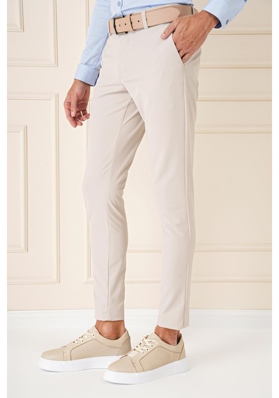 Efor Slim Fit Yan Cepli Düz Esnek Casual Kum Pantolon P 1144 Kum