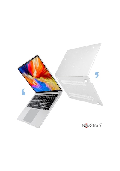Novstrap Apple Macbook Air M2 M3 13.6 İnç A2681 A3113 Uyumlu Kılıf Kapak Parlak Simli Kılıf Glitter Şeffaf