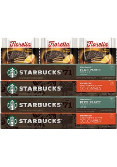 Starbucks Nespresso Uyumlu Pike Place + Colombia Kapsül Kahve 4 x 10'lu + Fiorella 3 x 20 G