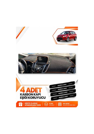 Ford C-max 2010-2014 Double Ekran Uyumlu Torpido Koruma Kılıfı Örtüsü - Siyah Kahverengi