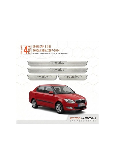 Skoda Fabia 2007-2014 Uyumlu Satine Krom Kapı Koruma Eşiği 4 Parç