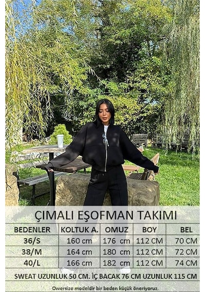 Neşeli Butik Kadın Siyah Fermuarlı Kışlık Salaş Eşofman Takımı Nbg026 Siyah