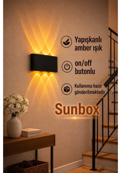Pilli Yapışkanlı Amber Led Duvar Aplik Kablosuz Modern Aydınlatma Amber Işık Amber Işık