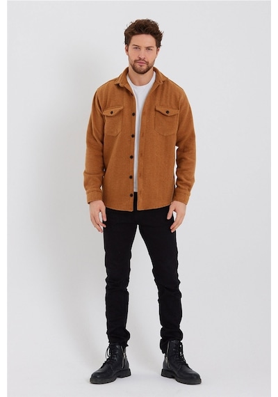 Erkek Hardal Çift Cep Kapaklı Slim Fit Oduncu Gömlek-odg001r9502s Sarı