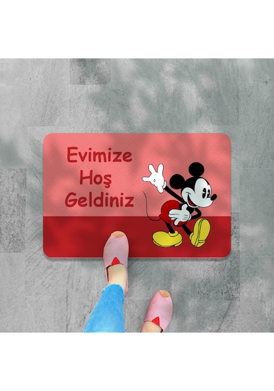 Kopya - Dijital Baskılı Desenli Dekoratif Dış Kapı Önü Ve Iç Mekan Paspası Yıkanabilir Kaymaz Taban Kırmızı