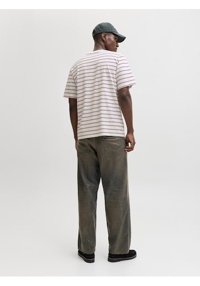 Jack & Jones Erkek Çizgili Nakis Islemeli Tisört - Norrebro - 12291021 Cabernet