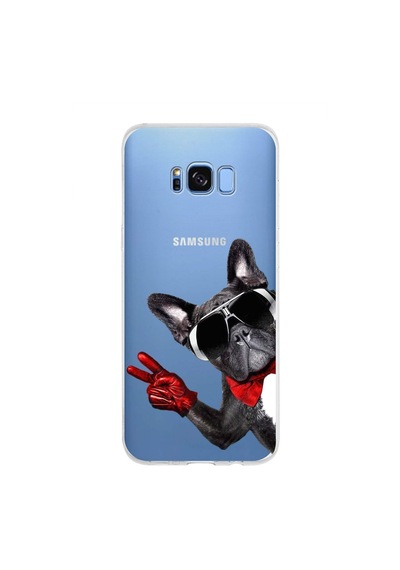Samsung Galaxy S8 Plus İle Uyumlu 1mm Slim Fit Köpek 2 050e Baskılı Şeffaf Kılıf Şeffaf