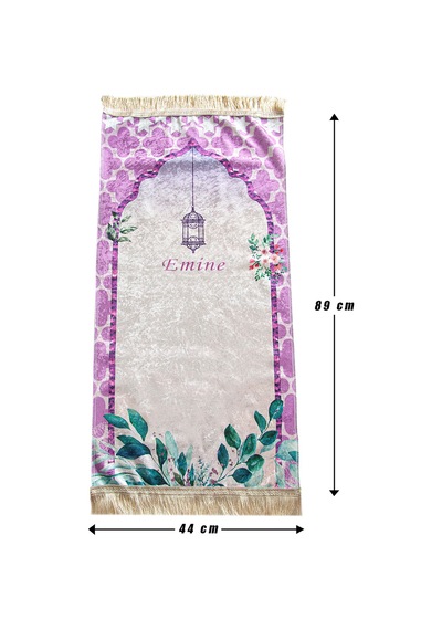 İsme Özel Nakışlı Kız Çocuk Seccadesi Seti Silindir Kutulu Tesbihli Pembe
