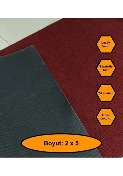 Bordo Çelik Halı, Yolluk, Lastik Tabanlı, 2x5 Metre, Kaydırmaz Bordo