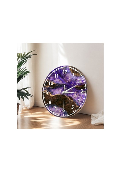 Epoxy Görünümlü Dekoratif Duvar Saati 33 Cm Uv Baskılı Mdf Duvar Saati Mor