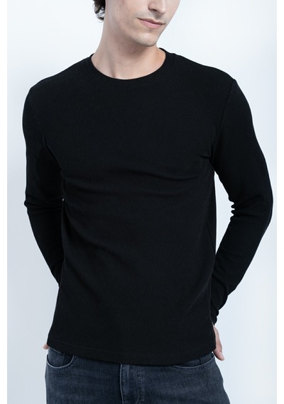Sportuel Erkek Siyah 6511 Js 0 Yaka Basic Waffle Sweatshirt Jsswtk25e000008-siyah
