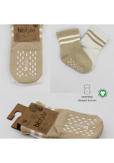 Bistyle Çemberli Kaymaz Soket Çorap 2'li Bs10125 Bej-ekru Bej-ekru Bej - Ekru